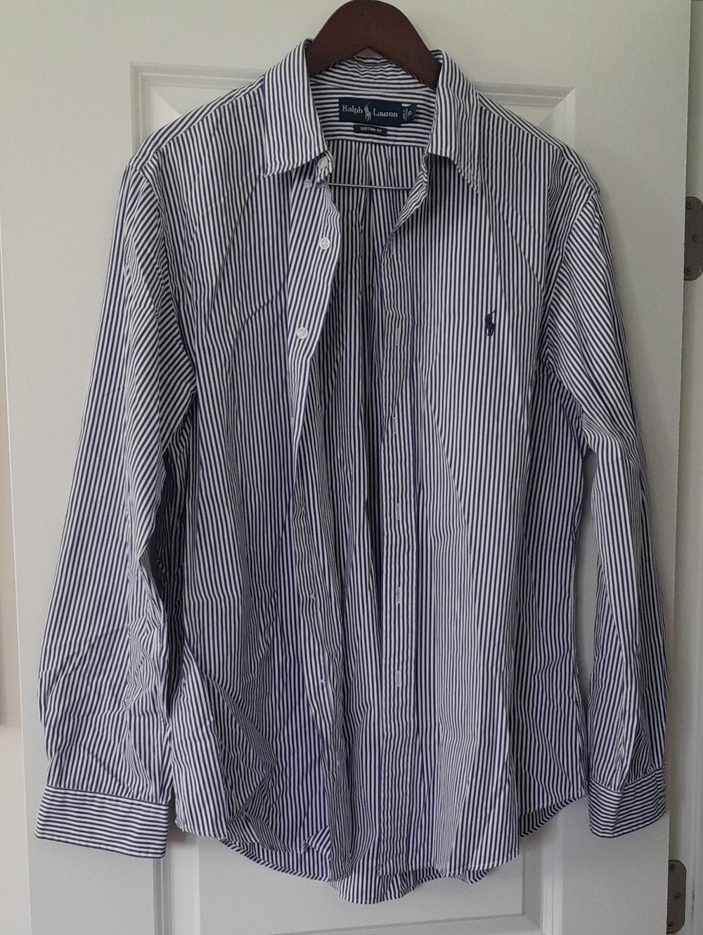 Ralph Lauren Blue and White Pinstripe Cotton Button-Down Shirt